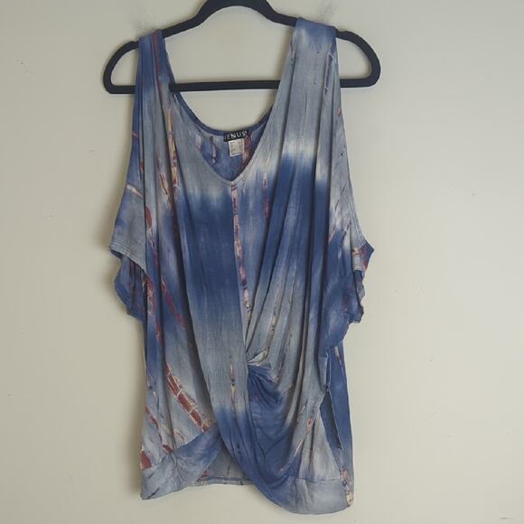 Tie-dye Cold Shoulder Boho Stretch Jersey Knit Knotted Top Women's 1X - Picture 1 of 8